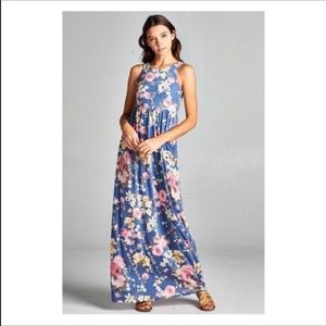 Bellamie Jean Blue & Floral Racerback Maxi Dress